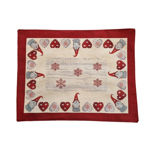 Tovaglietta americana natalizia rosso con gnomi 40x50 cm