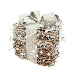Pacco regalo rattan con luce LED bianco caldo H20 cm H&S Collection