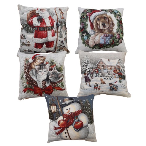 Cuscino natalizio in lurex 42x42 cm soggetti assortiti sfoderabile