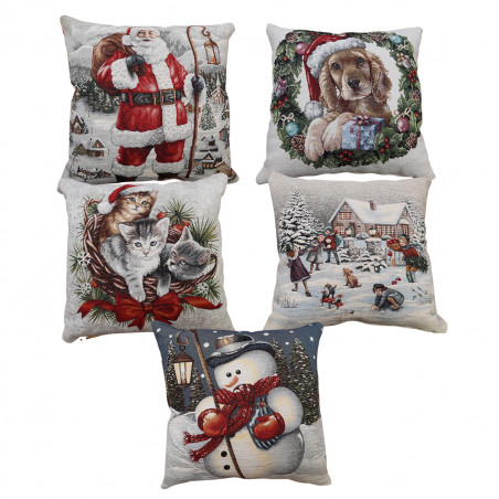 Cuscino natalizio in lurex 42x42 cm soggetti assortiti sfoderabile