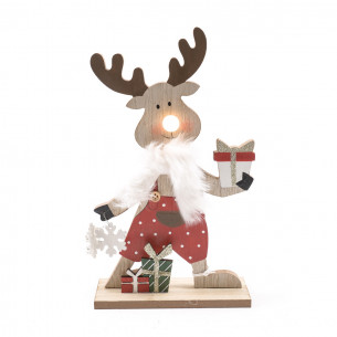 Renna natalizia in legno con luce LED H30 cm assortito