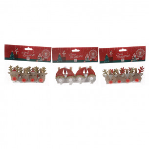Set 4 mollette natalizie in legno assortite Mercury