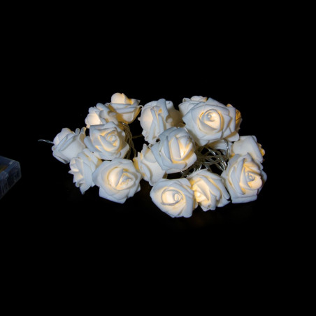 Catena luminosa a batteria rose bianche cavo trasparente 20 LED luce calda fissa 1,4 m