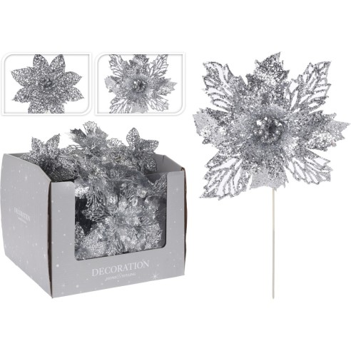 Decorazione per albero di Natale pick fiore argento H21cm assortito H&S Collection