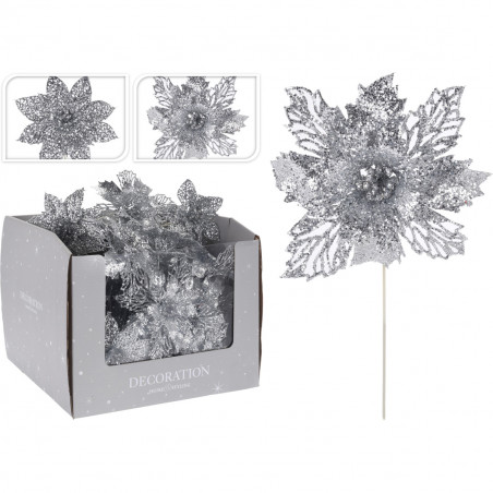 Decorazione per albero di Natale pick fiore argento H21cm assortito H&S Collection