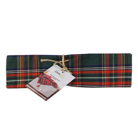 Runner natalizio Scott tartan verde con filo lurex oro e nappe 40x145 cm
