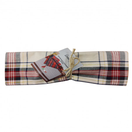Runner natalizio Scott tartan beige con filo lurex oro e nappe 40x145 cm