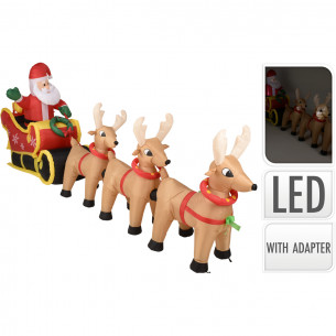 Babbo Natale con renne gonfiabile e luci led 340 cm