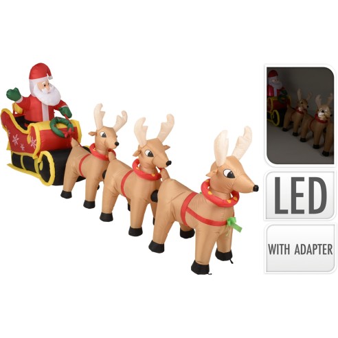 Babbo Natale con renne gonfiabile e luci led 340 cm