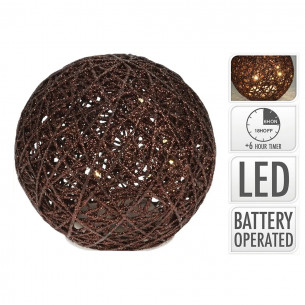 Sfera rafia Ø 15 cm con luce LED glitter brown H&S Collection 2