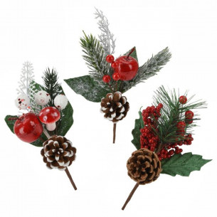 Decorazione per albero di Natale pick pigne H16 cm assortito