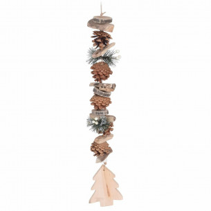 Pendente natalizio in legno naturale con pigne H55 cm assortito 2
