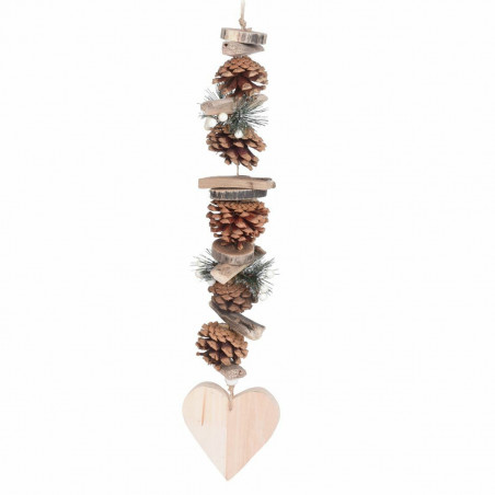 Pendente natalizio in legno naturale con pigne H55 cm cuore
