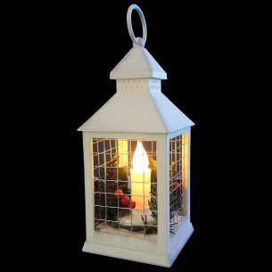 Lanterna a batteria bianco anticato con candela LED e decorazioni H24 cm Prequ