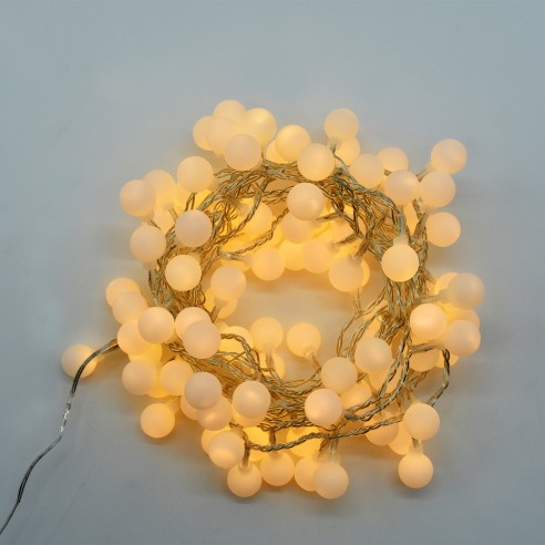 Luci di Natale cavo trasparente 100 sfere opache bianco caldo con giochi di luce 5 m Prequ
