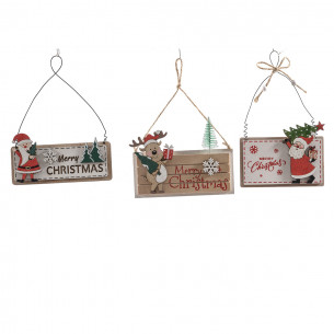 Pendente targhetta legno Merry Christmas 12x15 cm assortito Mercury