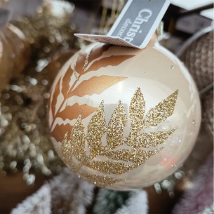 Pallina di Natale sfera in vetro con foglie Ø 8 cm assortito H&S Collection 2