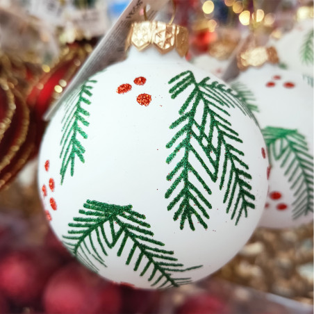 Pallina di Natale sfera in vetro rosso/bianco Ø 8 cm