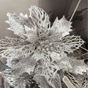 Decorazione per albero di Natale pick fiore argento H21cm assortito H&S Collection 2