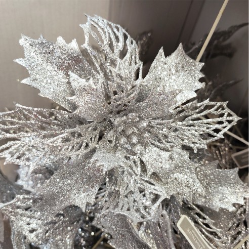 Decorazione per albero di Natale pick fiore argento H21 cm