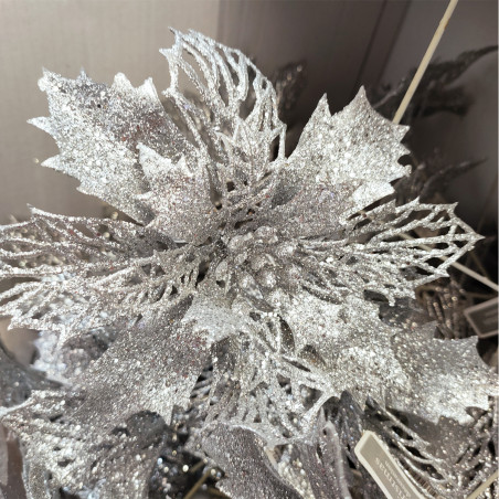 Decorazione per albero di Natale pick fiore argento H21 cm
