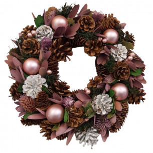 Corona di Natale di pigne rosa e marrone Ø 35 cm Domus