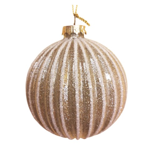 Pallina di Natale sfera in vetro oro righe bianche Ø 8 cm Domus