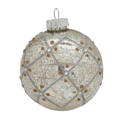 Pallina di Natale sfera in vetro argento con glitter Ø 8 cm Domus