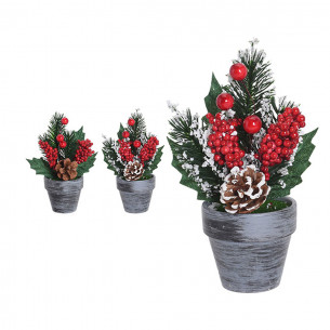 Albero di Natale pinetto con pigne e bacche H 16 cm assortito
