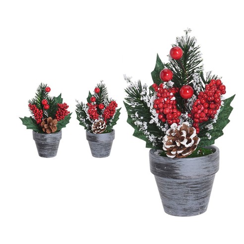 Albero di Natale pinetto con pigne e bacche H 16 cm assortito
