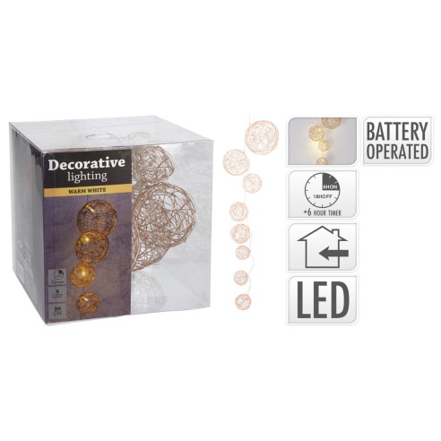 Ghirlanda natalizia Sfere dorate con 8 LED 90 cm