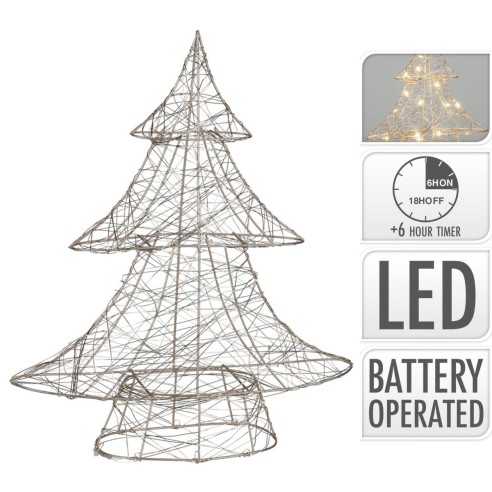 Albero di Natale metallo con luce LED H 60 cm oro