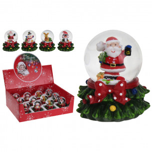 Palla di vetro con neve e soggetto natalizio H6 cm assortito