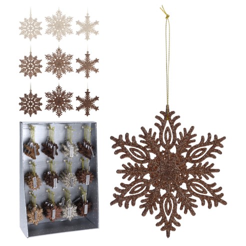 Pendente natalizio fiocco di neve glitterato ambra 10 cm assortito