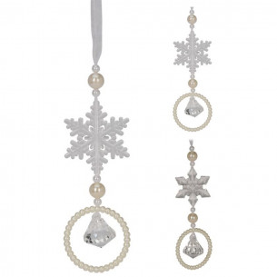 Pendente fiocco di neve con perle e diamantino H14 cm