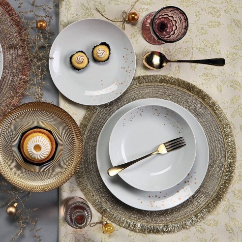 Servizio piatti 18 pezzi Dream oro porcellana bianco